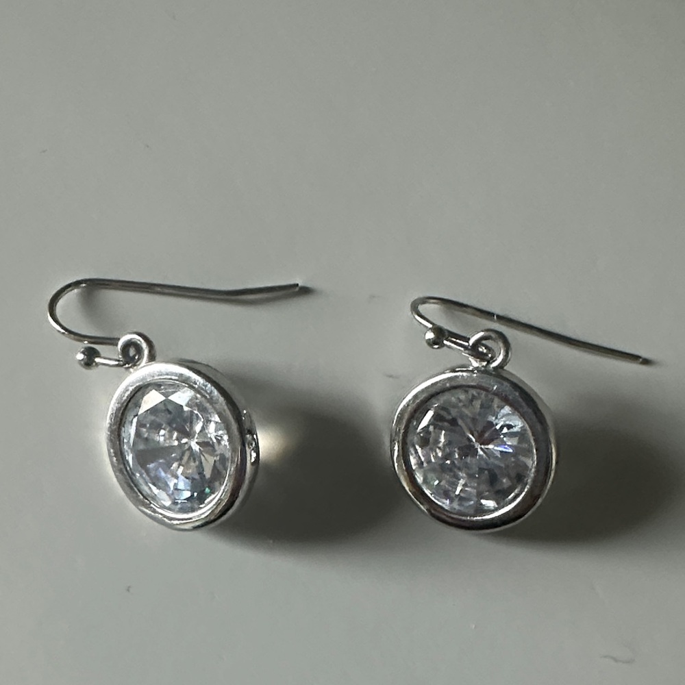 White House Black Market Silver Crystal Drop Earrings